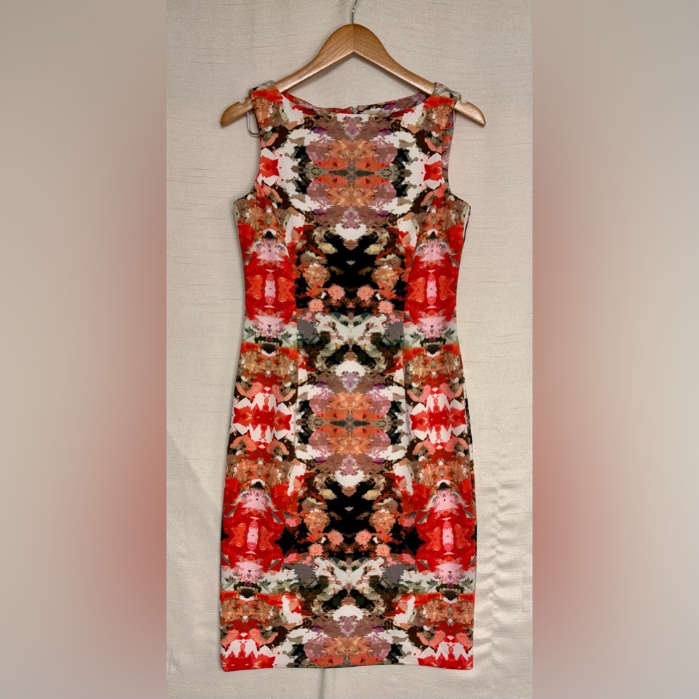 Maggy London | EUC Red and Black Patterned Midi Dress Bodycon Size 6